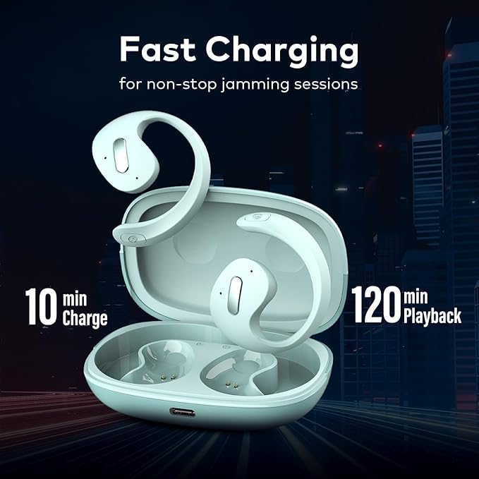 itel Buds Open 100 with Open Wire Stereo||16mm Driver||40H Playtime||Fast Charging||BT V5.3|| IPX5 Water Resistance (Misty Aqua) - Image 4