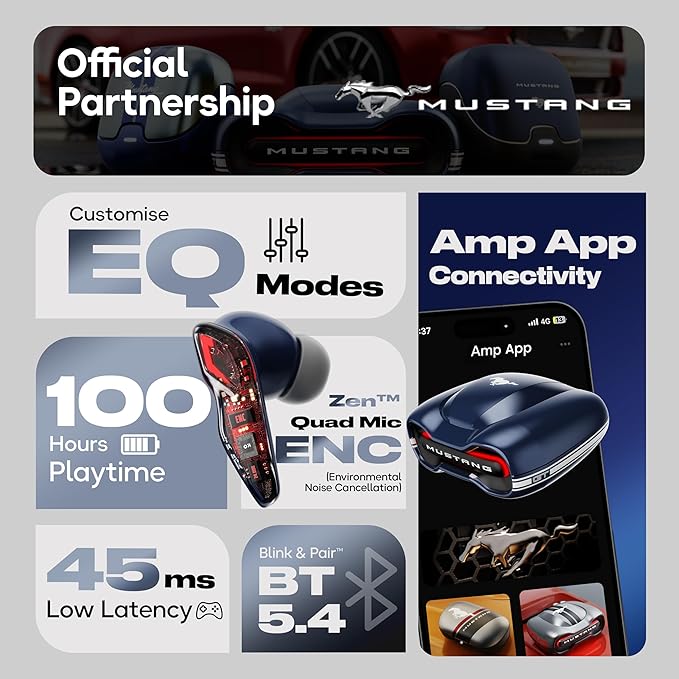 Boult x Mustang Torq Wireless in Ear Earbuds with 50H Playtime, App Support, Quad Mic ENC, 45ms Low Latency, Breathing LEDs, 13mm Drivers, Touch Control, Made in India IPX5 Ear Buds TWS Bluetooth 5.4 - Image 4