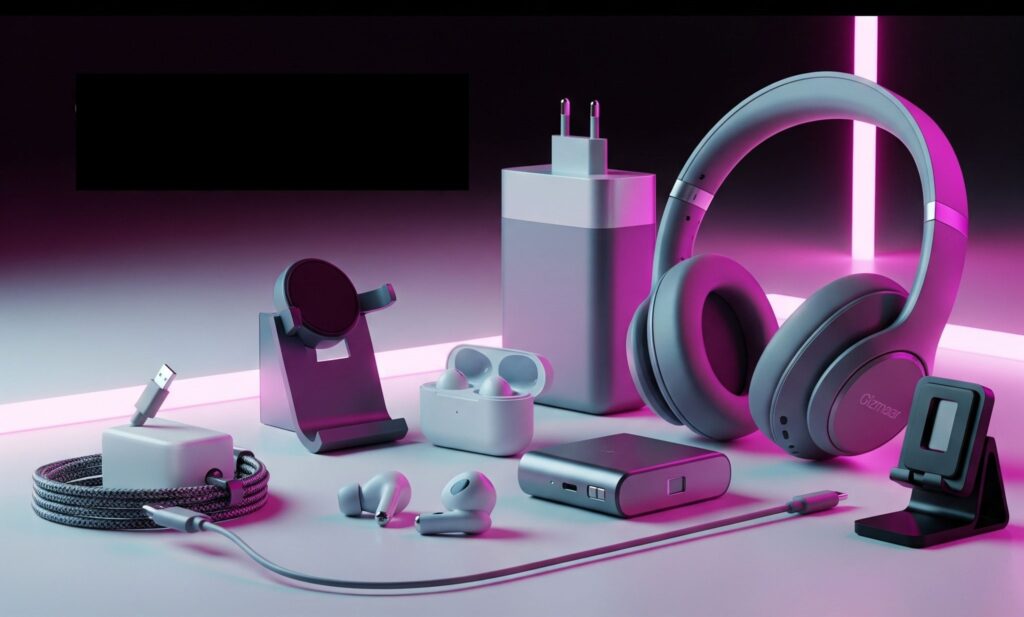 Gizmaar brand logo with a collection of premium electronic accessories.