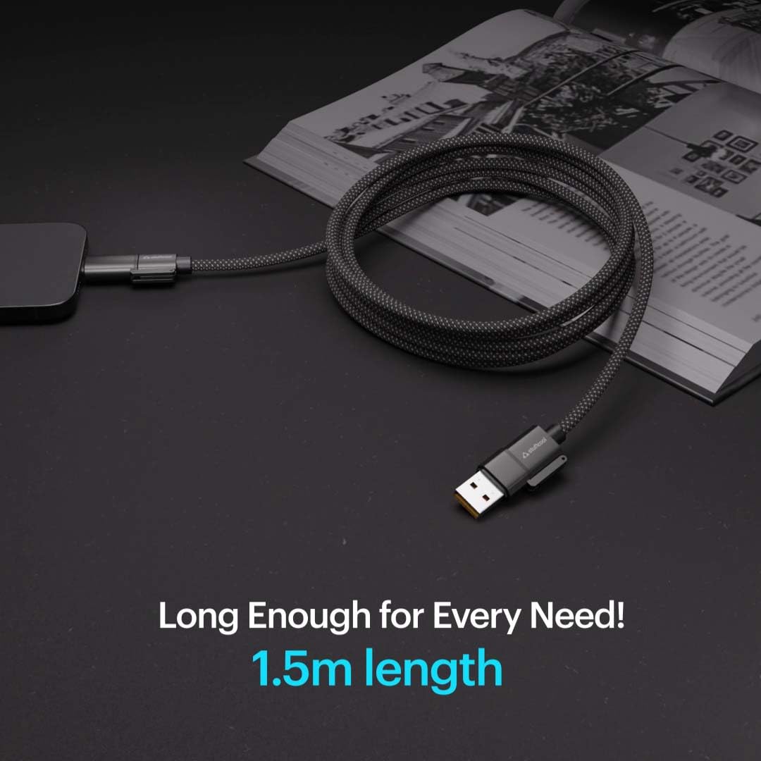 Stuffcool Quad Pro Black 4 in 1 Metal Braided Cable 1.5m 100W Rugged E-Marker chip, case friendly design with lightning to type C, type C to C, Lighting to type A best for iPhones, Macbooks,Laptops - Image 2